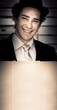 Smiling Salesman Holding Large Blank Sign