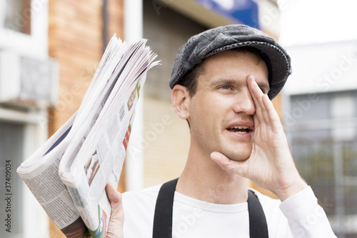 Photo: Spruiking Newspaper Boy Spruiking Newspaper Boy