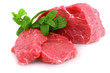 Cut of  beef steak with green leaf. Isolated.