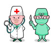 Cartoon funny doctor and surgeon on white background