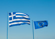 Two flags are developed in the wind, Greece and the EU