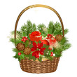 Gift basket with flowers and Christmas toys Gift basket with flowers and Christmas toys
