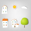Vector: Set of vector stickers. Houses. Set of vector stickers. Houses.