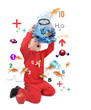 Young Boy Counting Number Fish on White