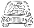 Car, driver and passenger, contours