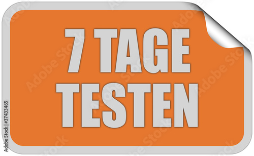 Illustration: Sticker orange eckig curl oben 7 TAGE TESTEN Sticker orange eckig curl oben 7 TAGE TESTEN
