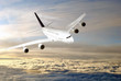 Modern airplane  in the sky near Airport.
