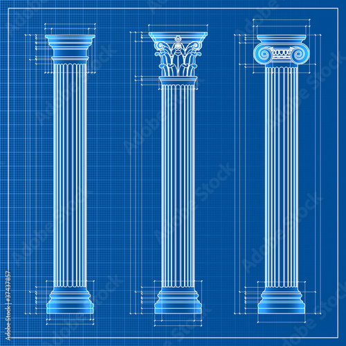 Vector: classic columns blueprint sketch, vector classic columns blueprint sketch, vector