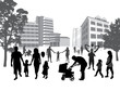 Families walking in the town. Lifestyle ,urban background.