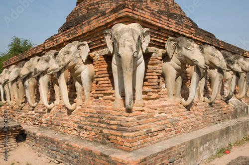 Photo: elephant statue around pagoda elephant statue around pagoda