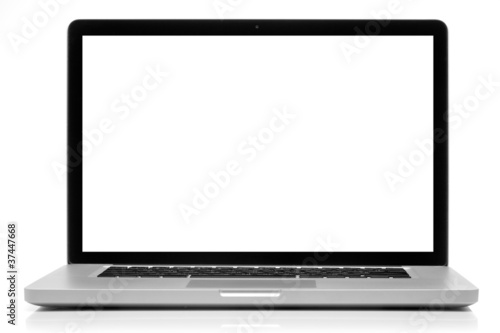 Photo: Laptop with blank screen isolated on white Laptop with blank screen isolated on white