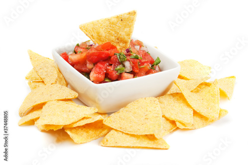 Photo: Nachos corn chips with homemade salsa Nachos corn chips with homemade salsa