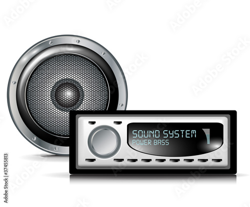 Illustration: speaker and car audio player speaker and car audio player