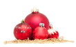 Four red Christmas balls with golden beads