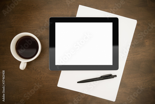 Photo: Workplace With Blank Digital Tablet Workplace With Blank Digital Tablet
