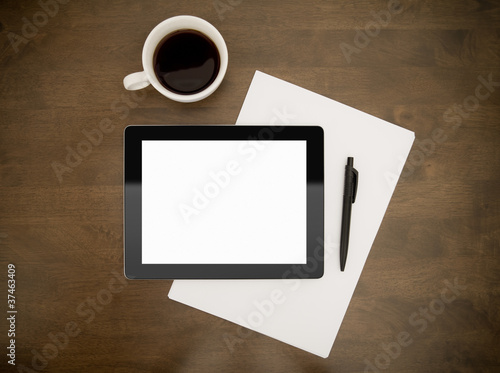 Photo: Workplace With Blank Digital Tablet Workplace With Blank Digital Tablet