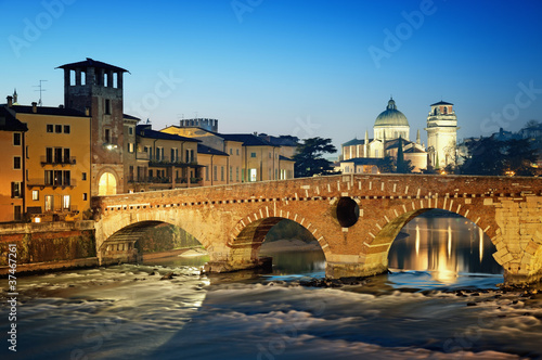 Photo: Ponte Pietra and the River Adige at night.. Ponte Pietra and the River Adige at night..