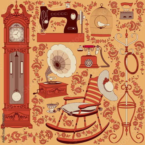 Vector: Collection of retro appliances and furniture Collection of retro appliances and furniture
