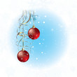Christmas card with snow flakes and red christmas balls Christmas card with snow flakes and red christmas balls