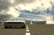 Retro car, train and aeroplane
