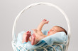 Newborn Baby in a blanket-lined basket.