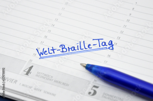 Photo: Welt-Braille-Tag Termin im Kalender notiert Welt-Braille-Tag Termin im Kalender notiert