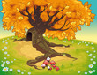 Tree in autumnal landscape. Vector coloured illustration Tree in autumnal landscape. Vector coloured illustration