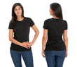 Woman standing with blank black shirt Woman standing with blank black shirt