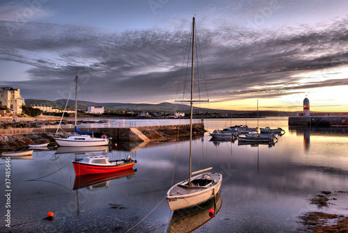 Photo: HDR - Boats in Harbour with Lighthouse HDR - Boats in Harbour with Lighthouse