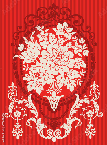 Vector: Bouquet ornemental dans cadre Bouquet ornemental dans cadre