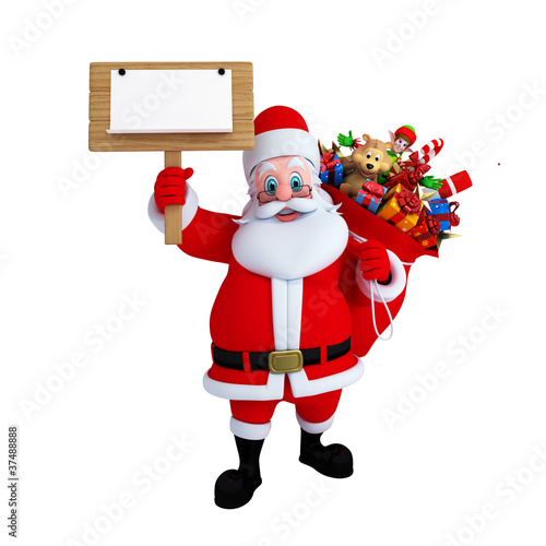 Illustration: Santa CSanta Claus with wooden sign board and a lots of gifts. Santa CSanta Claus with wooden sign board and a lots of gifts.