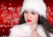Sexy lady with red lips on red  bokeh abstract