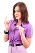 Thoughtful business woman smiling