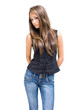 Photo: Gorgeous young brunette girl posing in jeans. Gorgeous young brunette girl posing in jeans.