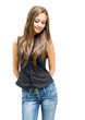 Photo: Shy young brunette girl. Shy young brunette girl.