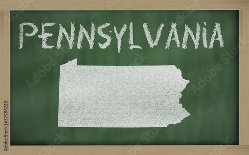 Illustration: outline map of pennsylvania on blackboard outline map of pennsylvania on blackboard