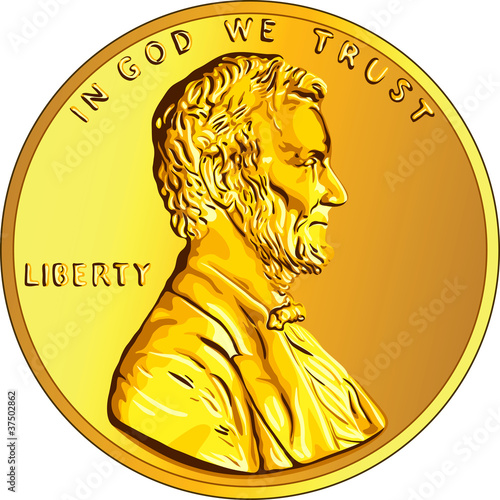 Vector: Vector American money gold coin one cent, penny Vector American money gold coin one cent, penny