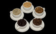 coffee beans, from raw bean to dark roast