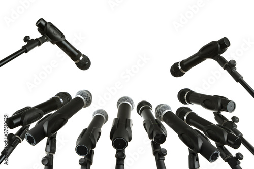 Photo: Press conference microphones isolated on white Press conference microphones isolated on white