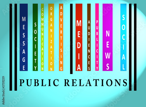 Illustration: Public Relations word on colored barcode Public Relations word on colored barcode