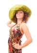 redhead in a green straw hat