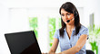Call center operator using laptop