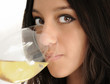Beautiful female woman / model drinking wine