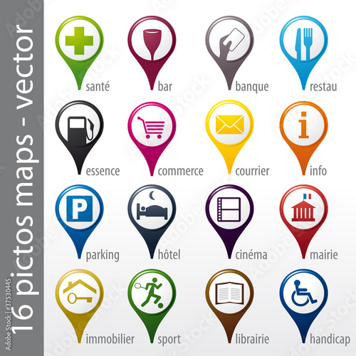 Vector: set 16 icons, pictos, symboles, logos set 16 icons, pictos, symboles, logos