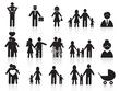 black happy family icons set