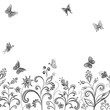 Flowers and butterflies, contours