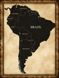 Map of South America on the old background