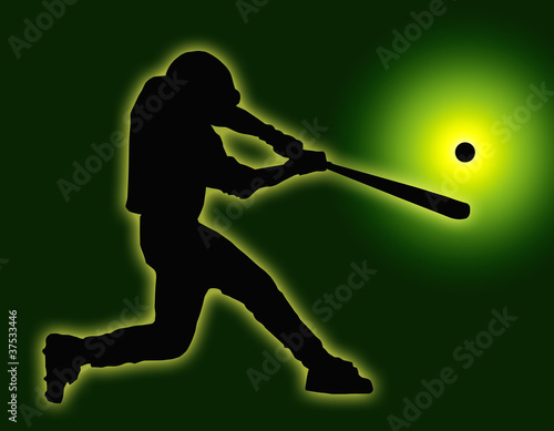 Illustration: Green Back Baseball Batter Hitting Ball Green Back Baseball Batter Hitting Ball