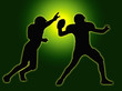 Green Glow Silhouette American Football Quarterback and Defender
