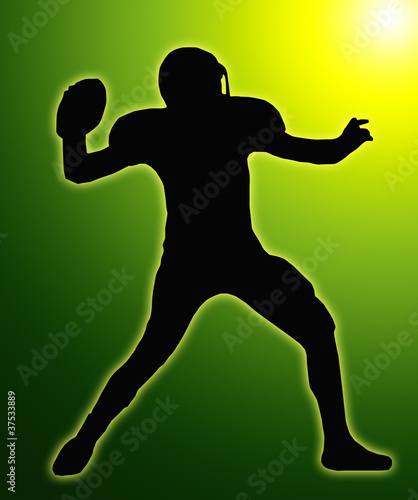 Illustration: Green Glow Silhouette American Football Quarterback Throw Green Glow Silhouette American Football Quarterback Throw